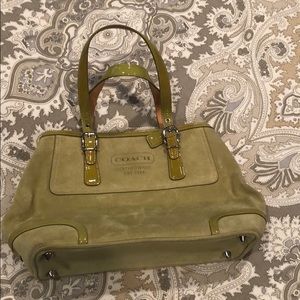 Authentic Coach green suede handbag